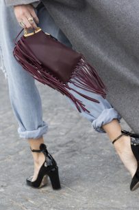 grey coats and the Valentino fringe bag