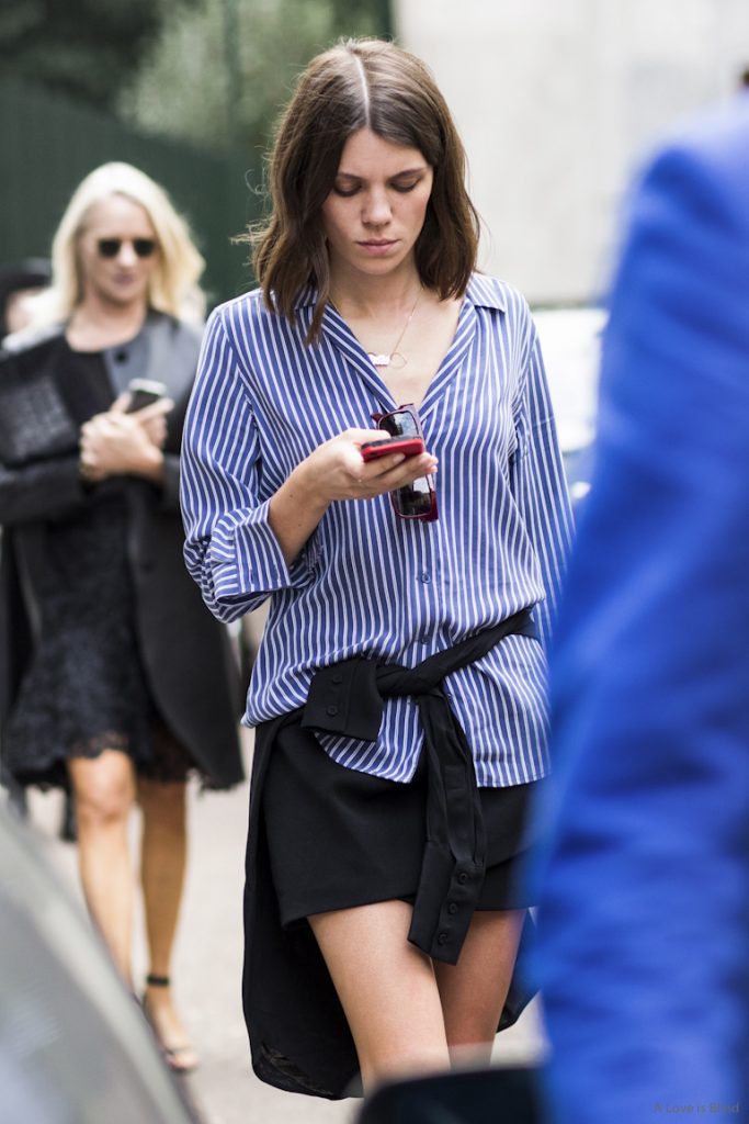 Julia Gall streetstyle sandra semburg striped shirt milan fashionweek