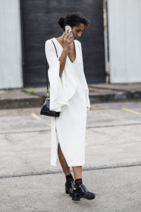 outside Ellery today – white dress